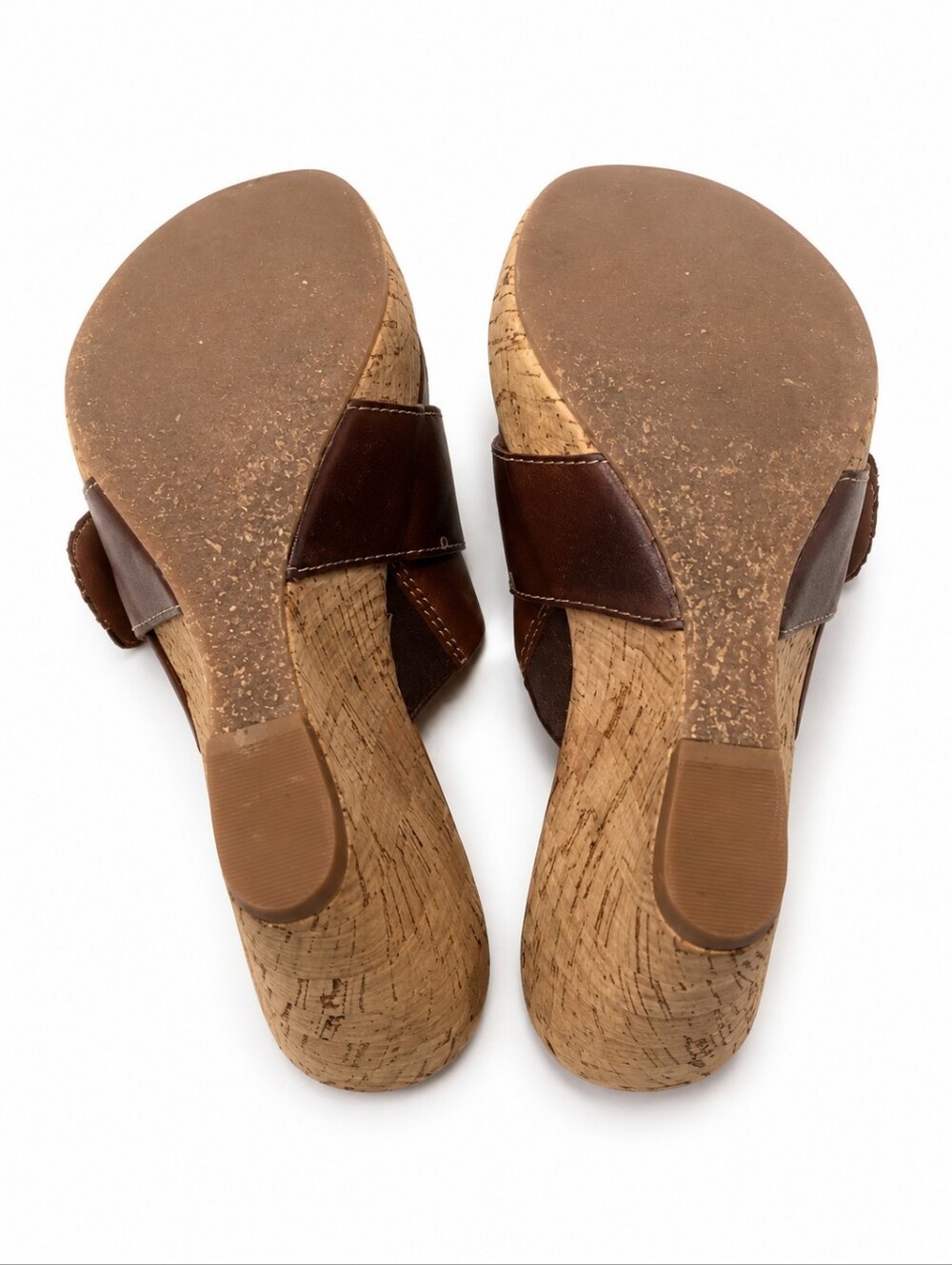Naya Brown Leather Cork Wedge Slide Sandals Buckle Size 6M - Picture 4 of 4